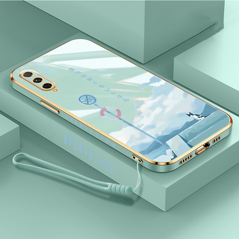 Cute Cat Phone Case For VIVO Y50 Y30 Y20i Y12S Y11 Y19 S1 PRO Y93 Y91C Y12 Y15 Y17 Y20S Y20 Y30i Luxury Cartoon Soft electroplate Lanyard cover couple