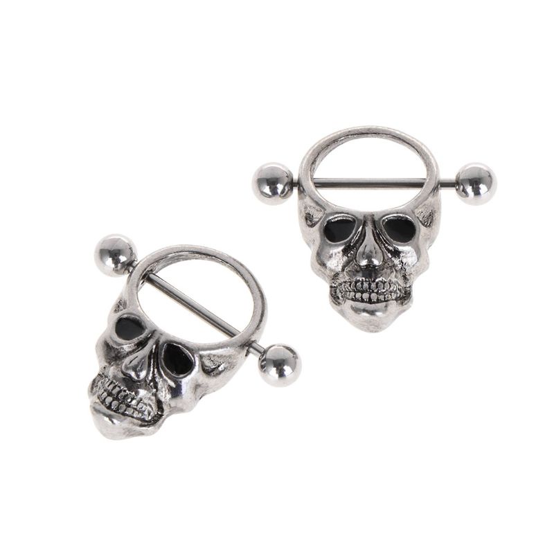 Siy 2pcs Anting Tindik Puting Bentuk Tengkorak Bahan Stainless Steel Untuk Wanita