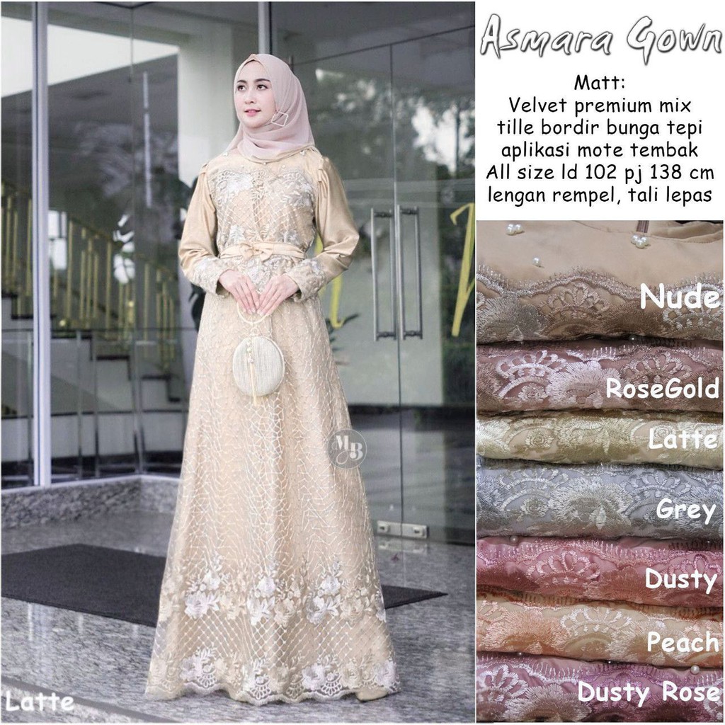 GAMIS BRUKAT MAXI DRESS TULLE WANITA HIJAB MUSLIM VELVET BROKAT MODERN/BAJU KONDANGAN