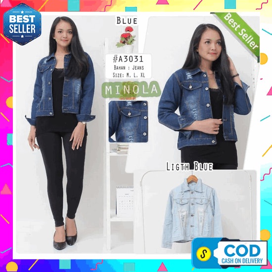 Jaket Jeans Crop Rawis Jaket Wanita Denim Jaket Perempuan Jaket Cewek Terlaris Jaket Sobek Kancing D