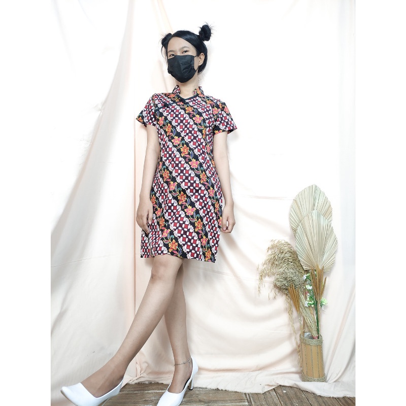 SB Collection Midi Dress Utiara Shortdress Casual Modern Batik Cheongsham Wanita