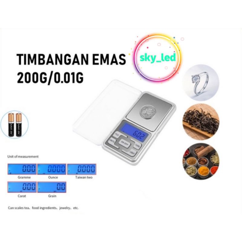 TIMBANGAN EMAS DIGITAL SILVER BERLIAN BATU AKIK AKURASI / 0.01g 200gr