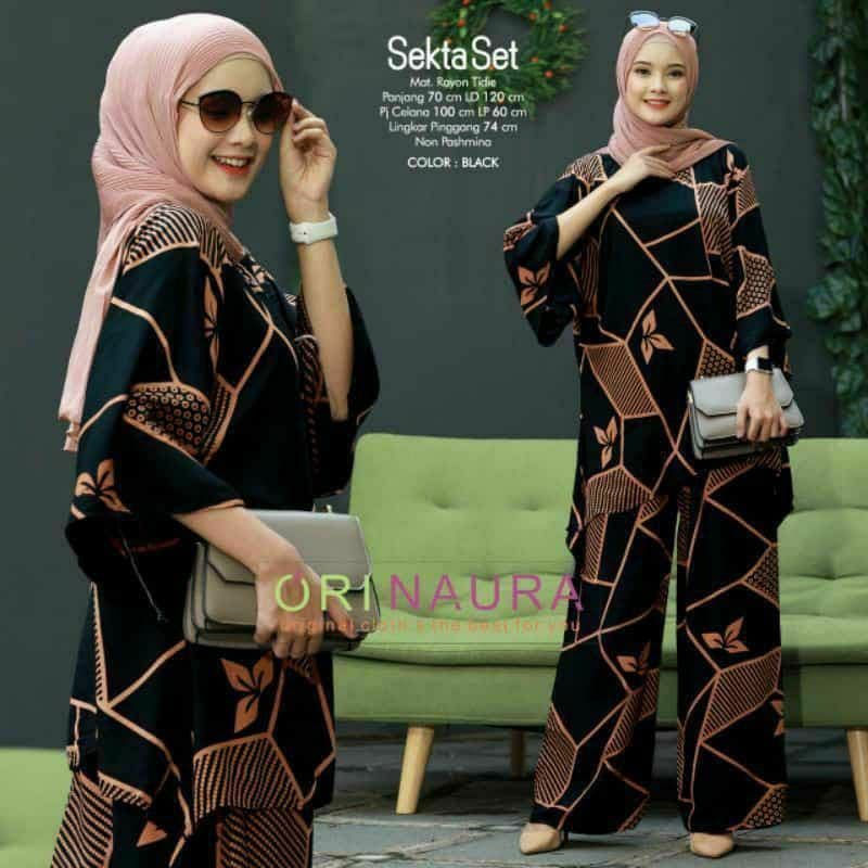 One Set Jumbo Waka Waka SEKTA Setelan Wanita Rayon Premium  Set Celana Panjang Tie Dye Kekinian