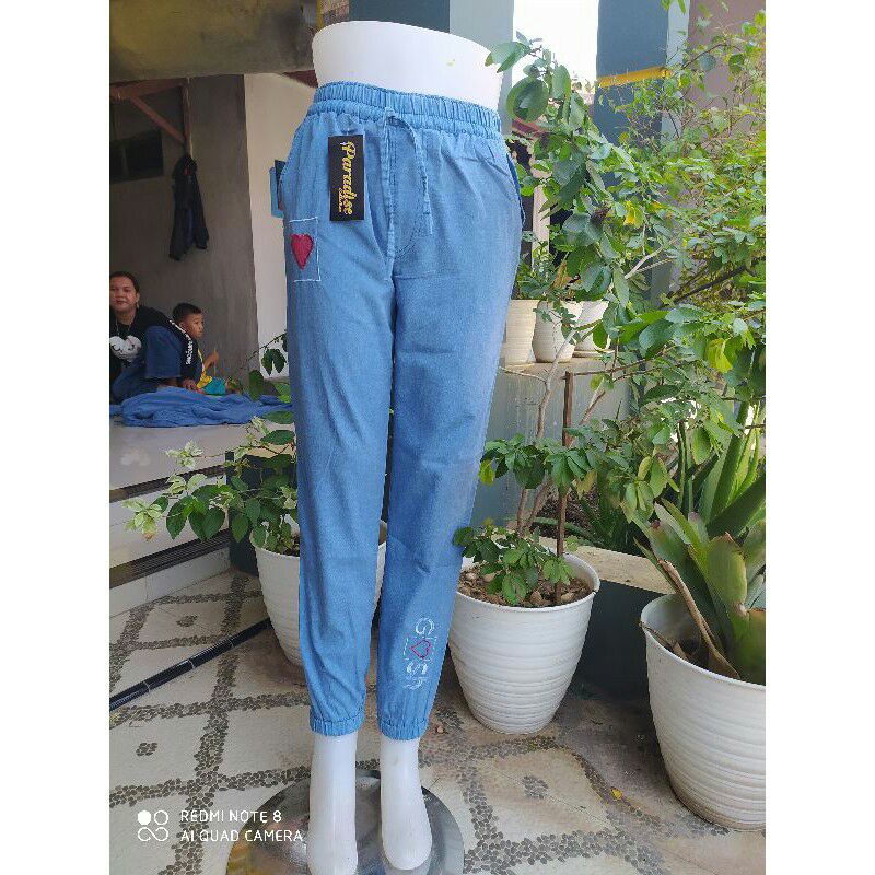 Jeans kulot wanita masa kini - all size - pinggang karet - tali depan - bahan  grey-4
