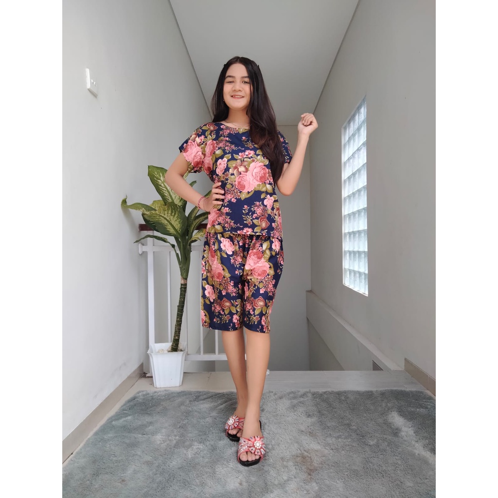 Piyama Pendek Cindy Rayon Super 03-NAVY ORCHID