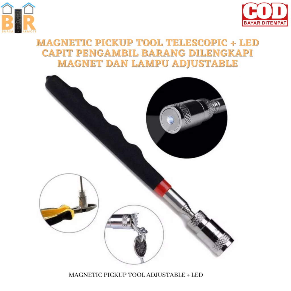 Magnetic PICKUP TOOL TELESCOPIC + LED CAPIT PENGAMBIL BARANG DILENGKAPI MAGNET DAN LAMPU ADJUSTABLE