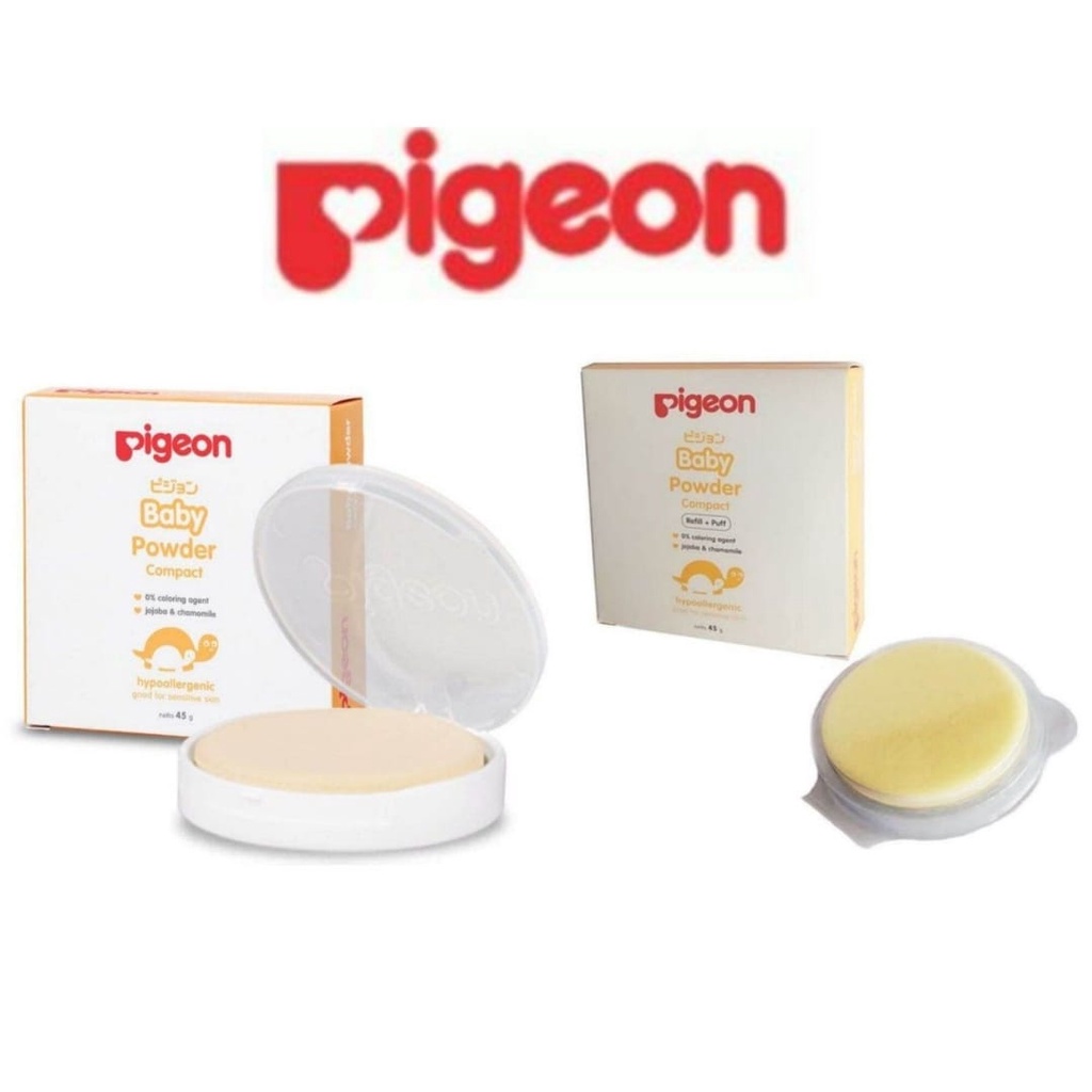 Pigeon Bedak Padat Bayi - Baby Compact Powder Cake Chamomile White Set - Refill + Puff 45Gr