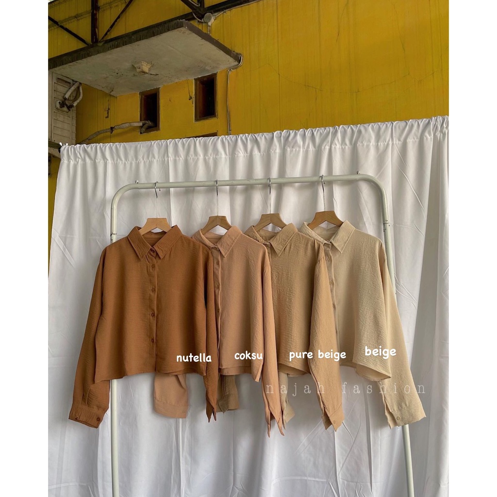 BAJU KEMEJA ATASAN BLOUSE WANITA HANIN CROP / KEMEJA CROP / KEMEJA LENGAN PANJANG