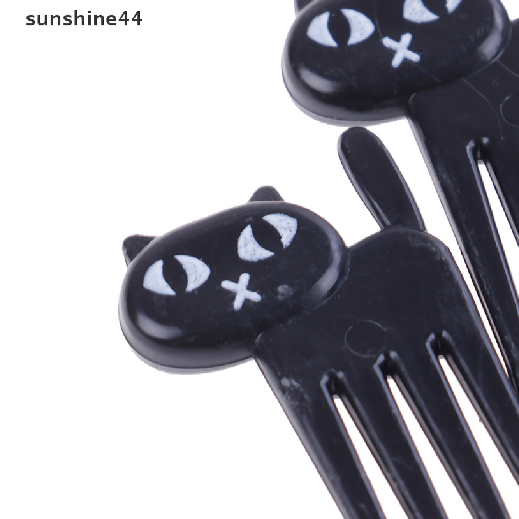 Sunshine 6Pcs Garpu Buah Desain Kucing Hitam Lucu Untuk Dekorasi dessert