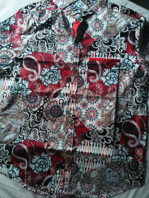 Kemeja Batik Pria Dewasa Lengan Pendek Slim Fit, 113ab#
