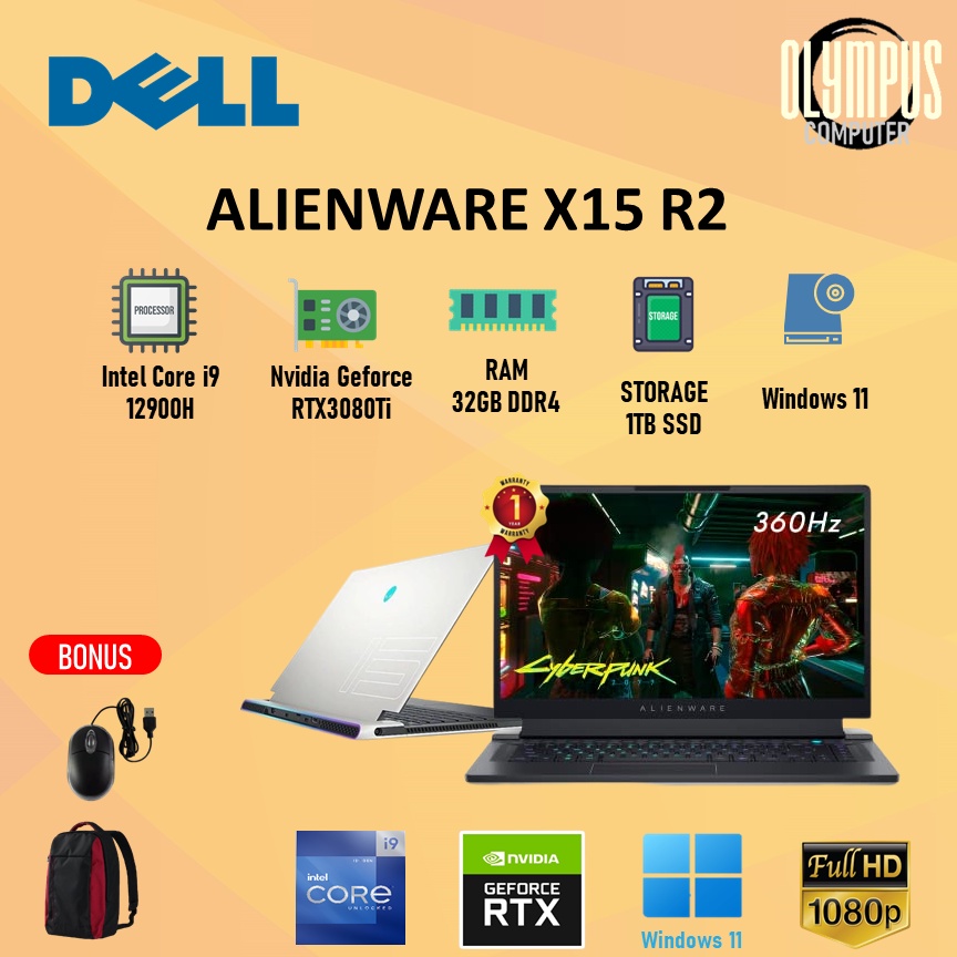 Laptop Dell Alienware X15 R2 i9 12900 32GB 1TBSSD RTX3080TI W11 15.6FHD 360HZ
