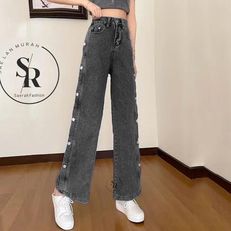 Best Seller.. Kulot Jeans Wanita Kancing Samping Penuh-High waist jeans-Outfit wanita kekinian Saera
