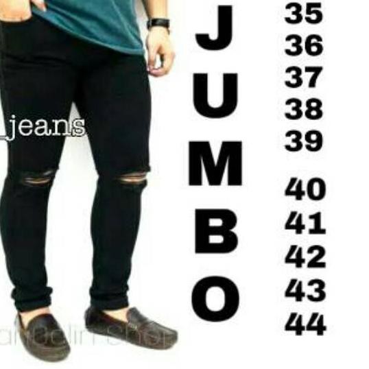 TREND Jeans jumbo pria celana hitam sobek lutut ripped jeans pria streeth ✧