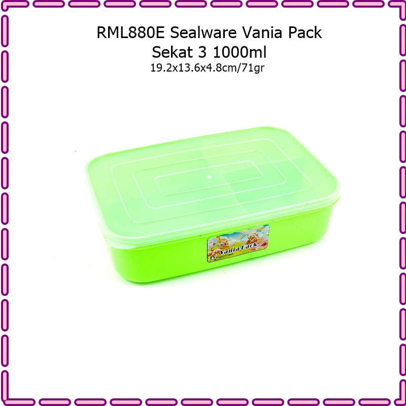 RML880E Sealware/Lunch Box/Kotak Makan Vania Pack Sekat 3 1000ml