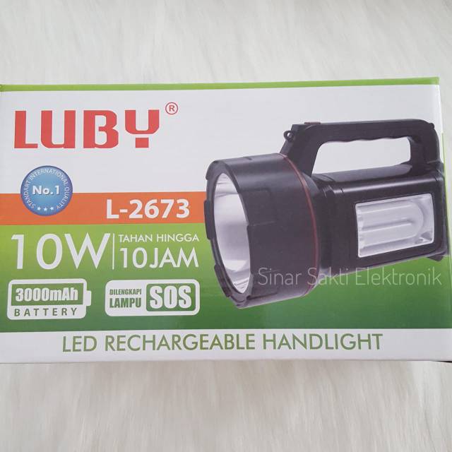 Senter Led Besar Emergency Luby 10W 10 watt L-2673 Lampu Sentolop Cas rechargeable Darurat Satpam Hansip Kemah