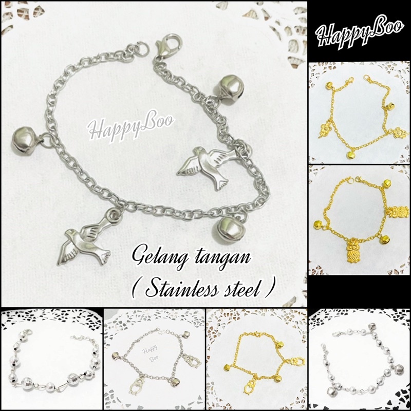 Gelang tangan sylver stainless owl lonceng blink gold silver stainless steel