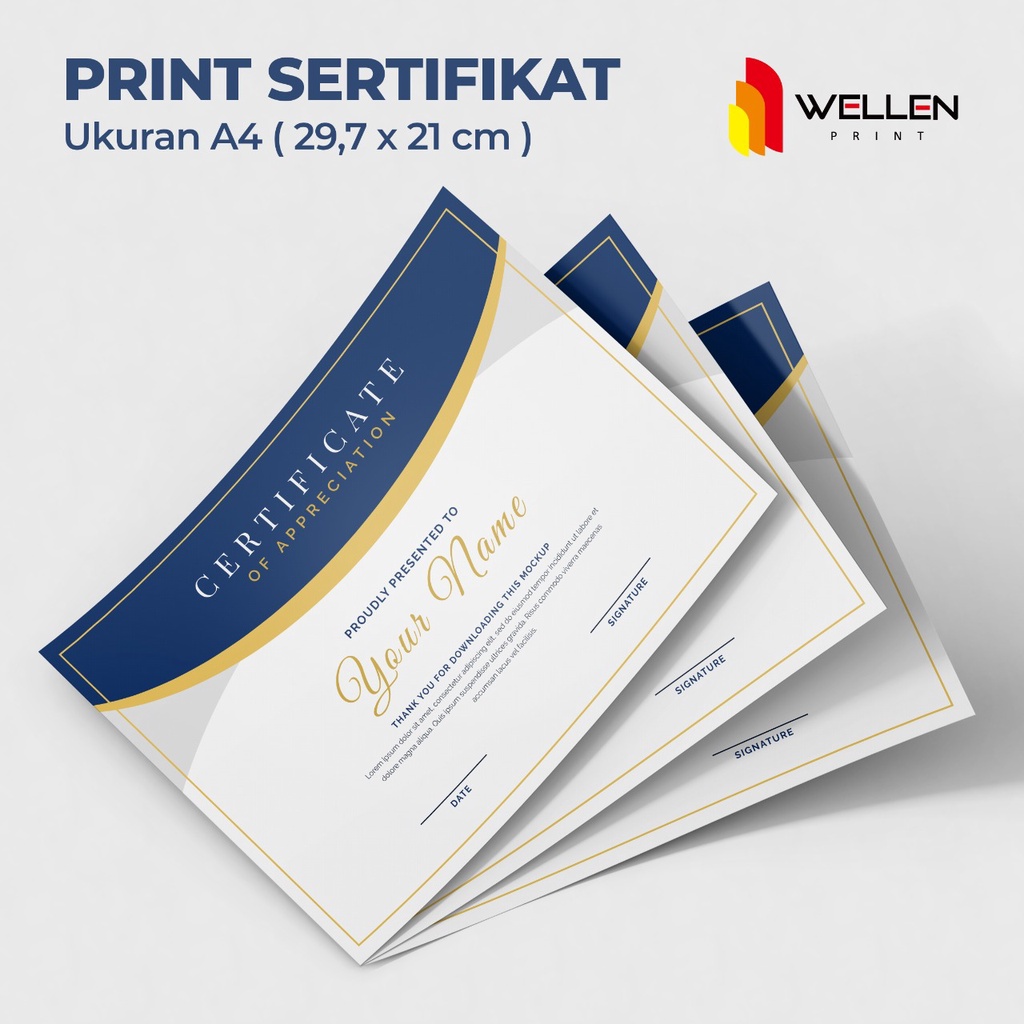 Cetak Sertipikat Ukuran A4 Print Sertifikat Custom Piagam Murah