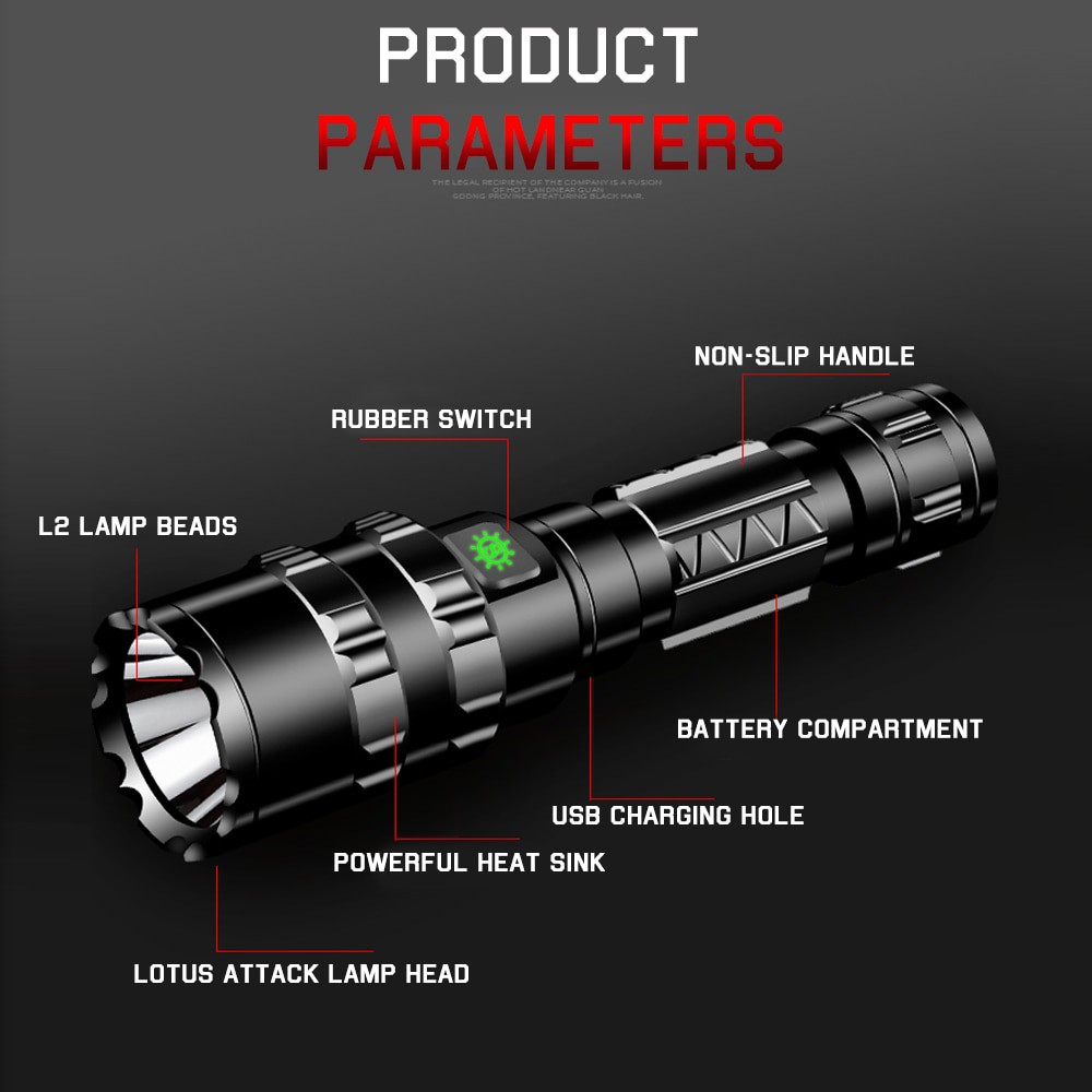 TaffLED Senter LED Torch Hunting Cree XM-L L2 65000 Lumens - 701 - Black