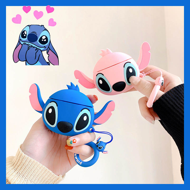 Casing Soft Case Silikon Motif Lilo Stitch 3d + Lanyard Untuk Airpods 1 / 2 / 1 / 2