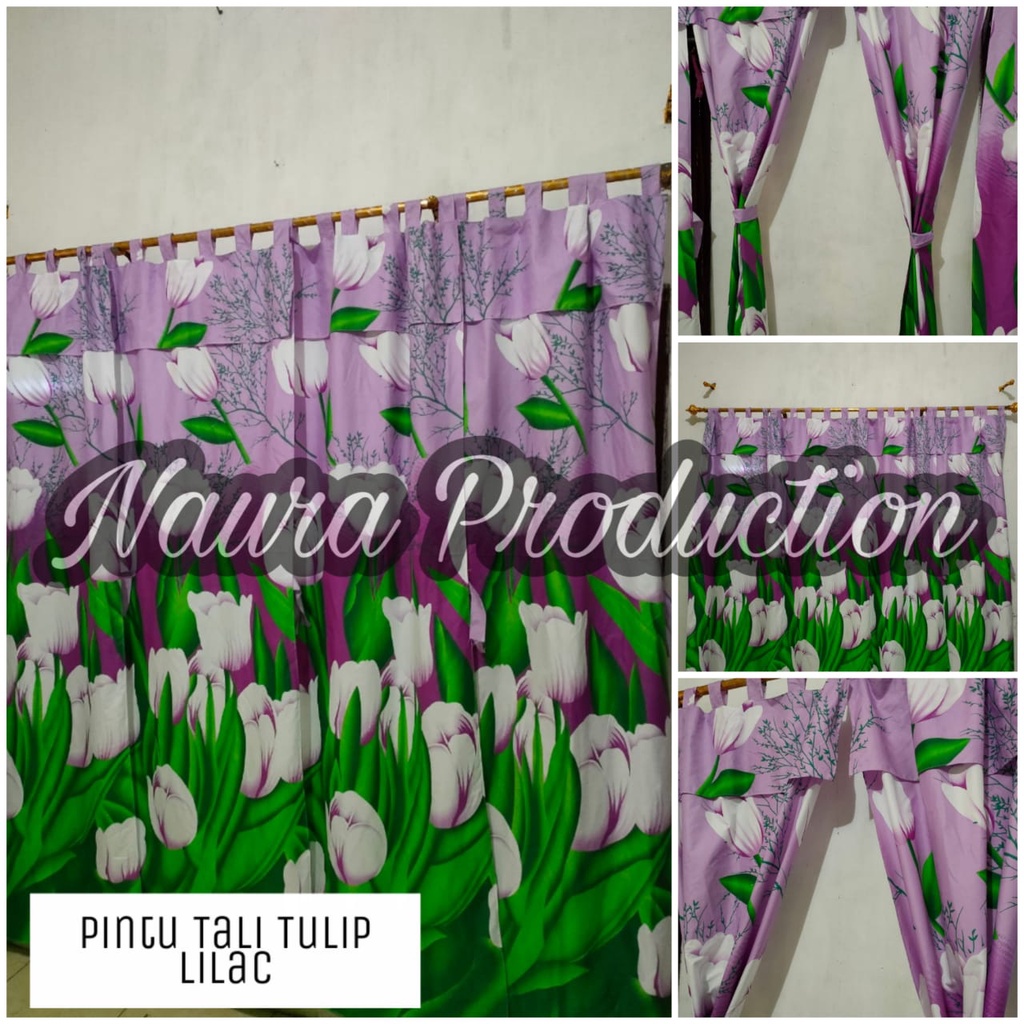 COD Gorden Pintu Hordeng Tali Bunga Bisa Jendela Motif Tulip Ungu