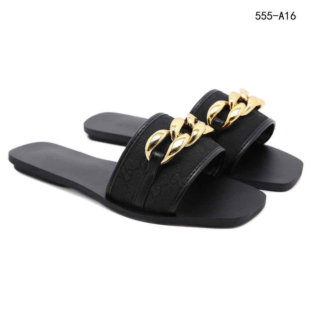 New Arrivall ! New Item !  Canvas Flat Chain Sandals Wanita #555-A16