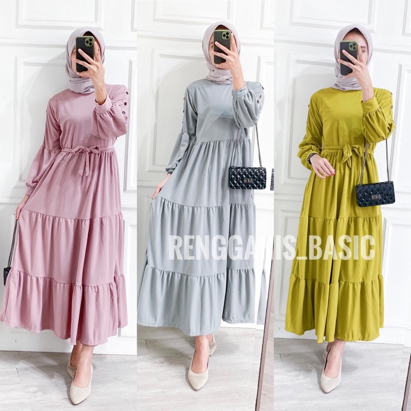gamis susun Brenda maxi / dress / seragam pengajian muslim syari maxy payung flare big size jumbo br