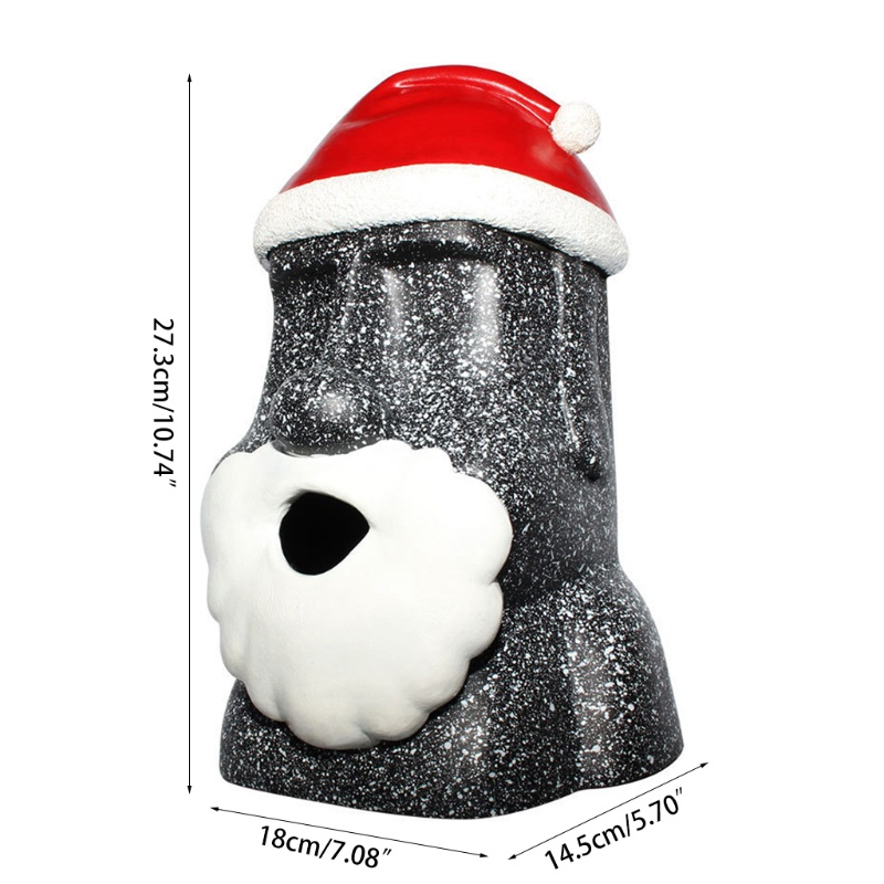 Zzz Stone Moai Patung Wajah Dengan Topi Santa Bahan Resin Untuk Holder Kotak Tisu