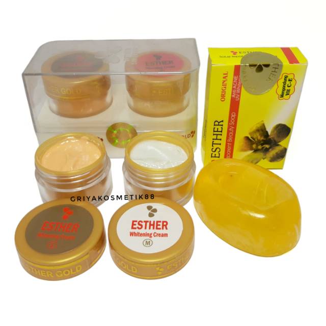 PAKET CREAM ESTHER GOLD MIKA WHITENING SM + SABUN ANTI ACNE ORIGINAL