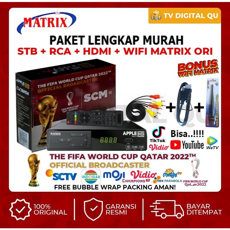 Matrix Apple Merah/Silver/Kuning Super HD - STB TV Digital/Receiver Youtube,MeeCast,Apple Cast,IPTV,DVB-T2,DVB2IP,MITUBE,Tik-Tok,Vidio,WeTV