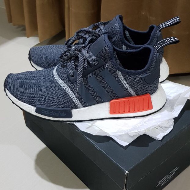 Adidas NMD R1 dark grey / red / white , sepatu adidas original