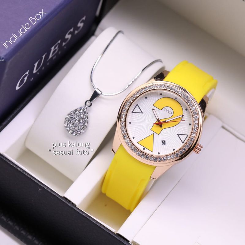 (TL)JAM TANGAN WANITA GUESS NEW COLLECTION FASHION WANITA TALI KARET RUBBER PREMIUM RING KOMBI DIAMO