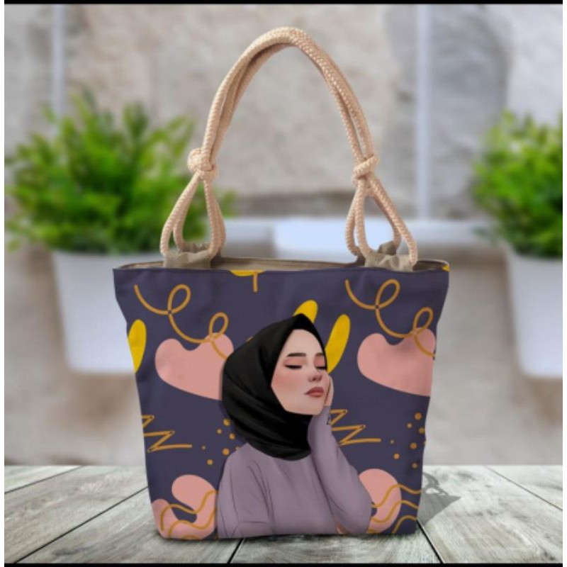 totebag hijab kanvas/totebag/tas wanita/tas jinjing/tas kanvas/tas unik