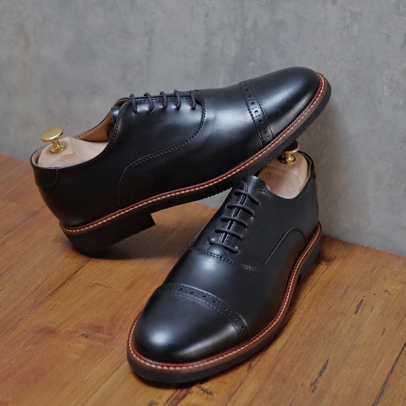 Phier Black Oxwalker sepatu formal pria pantofel kulit hitam