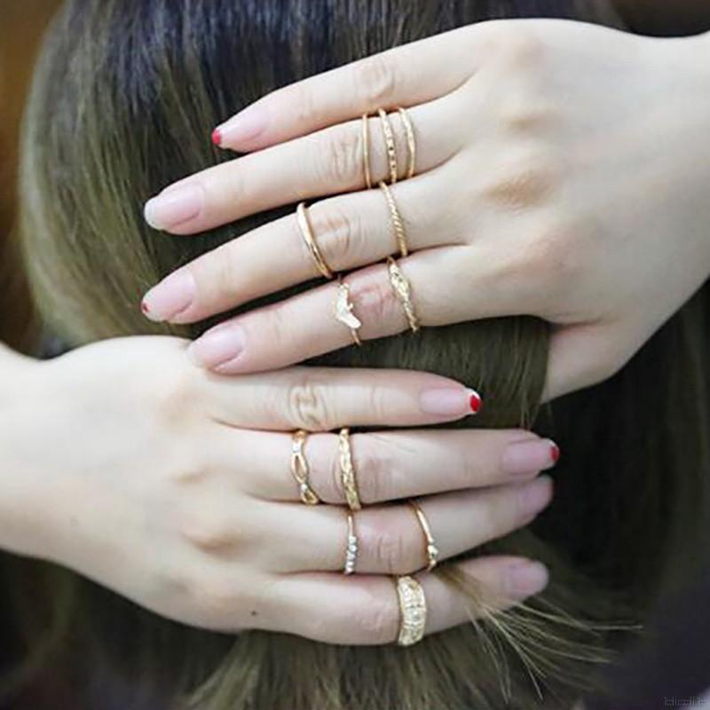 Winding Knotted Twist Line Carved Knuckle Rings Set