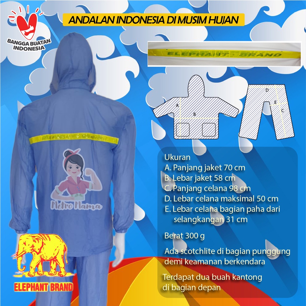 Jas hujan Setelan Jaket Celana JC HEMAT GAJAH Mantel Raincoat ELEPHANT BRAND