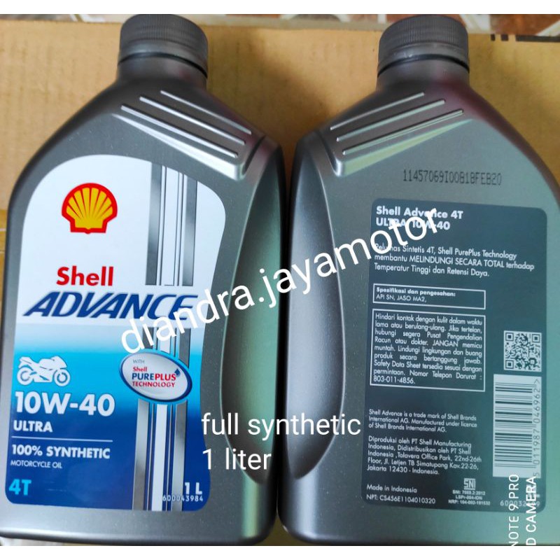 oli shell advance ultra 4tax 1liter sae 10-40 full synthetic jaminan barang asli 100% original