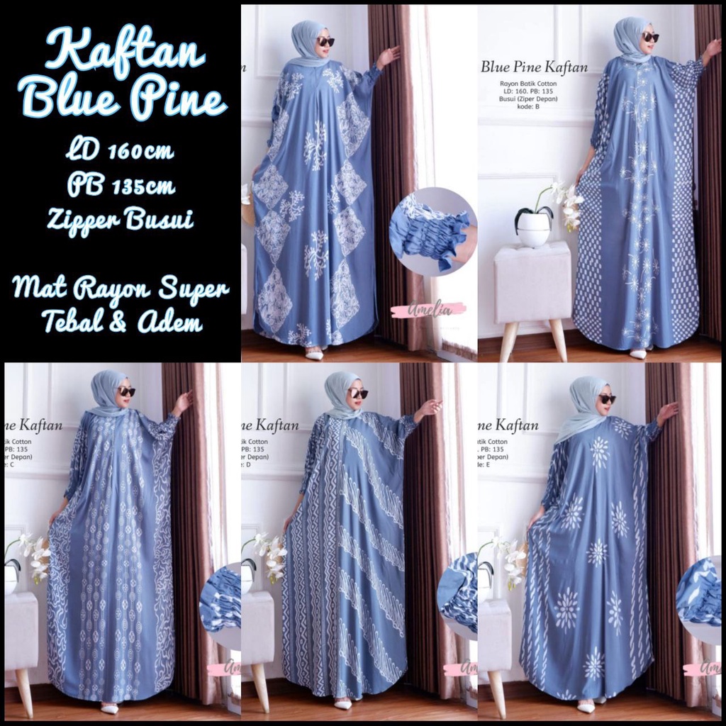 Blue Pine Kaftan Wanita Jumbo Rayon Premium Gamis Dress Kaftan Batik Kekininan Bigsize LD 160 cm