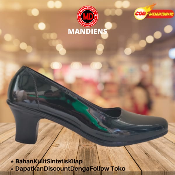 Mandiens Sepatu Pdh Polwan Heels 7 cm - Sepatu Wanita Bhayangkari - sepatu Persit Kowad - Sepatu Pns