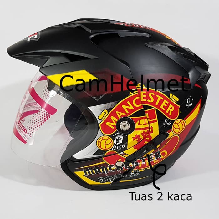 Helm KNC 2 kaca double visor bola Manchester United (MU)