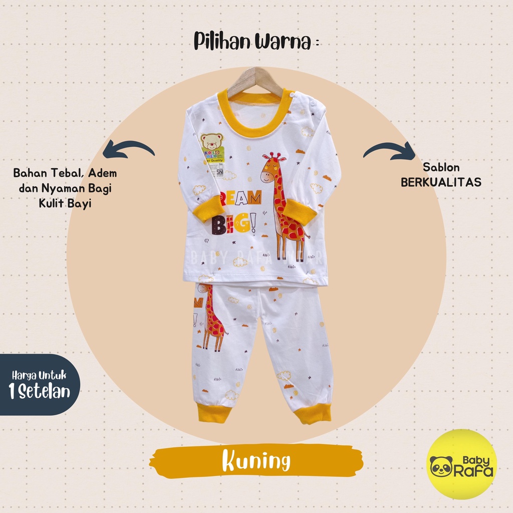 Setelan Piyama Baju Bayi Panjang 3 - 18 Bulan merk Bolo - Bolo SNI motif DREAM BIG JERAPAH