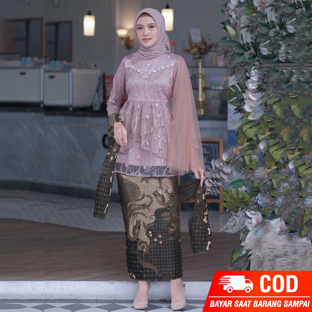 AZKANA BATIK - Kebaya Modern Wisuda Kekinian Termurah-Kebaya Tille Brokat Mutiara - Kebaya Rok Batik Modern - Kebaya Modern Remaja - Oufit Kondangan Kebaya Pesta