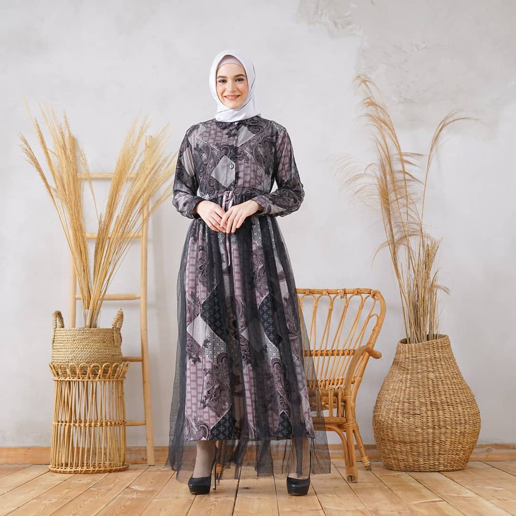 (8512) Gamis Motif Batik Kombinasi Tile