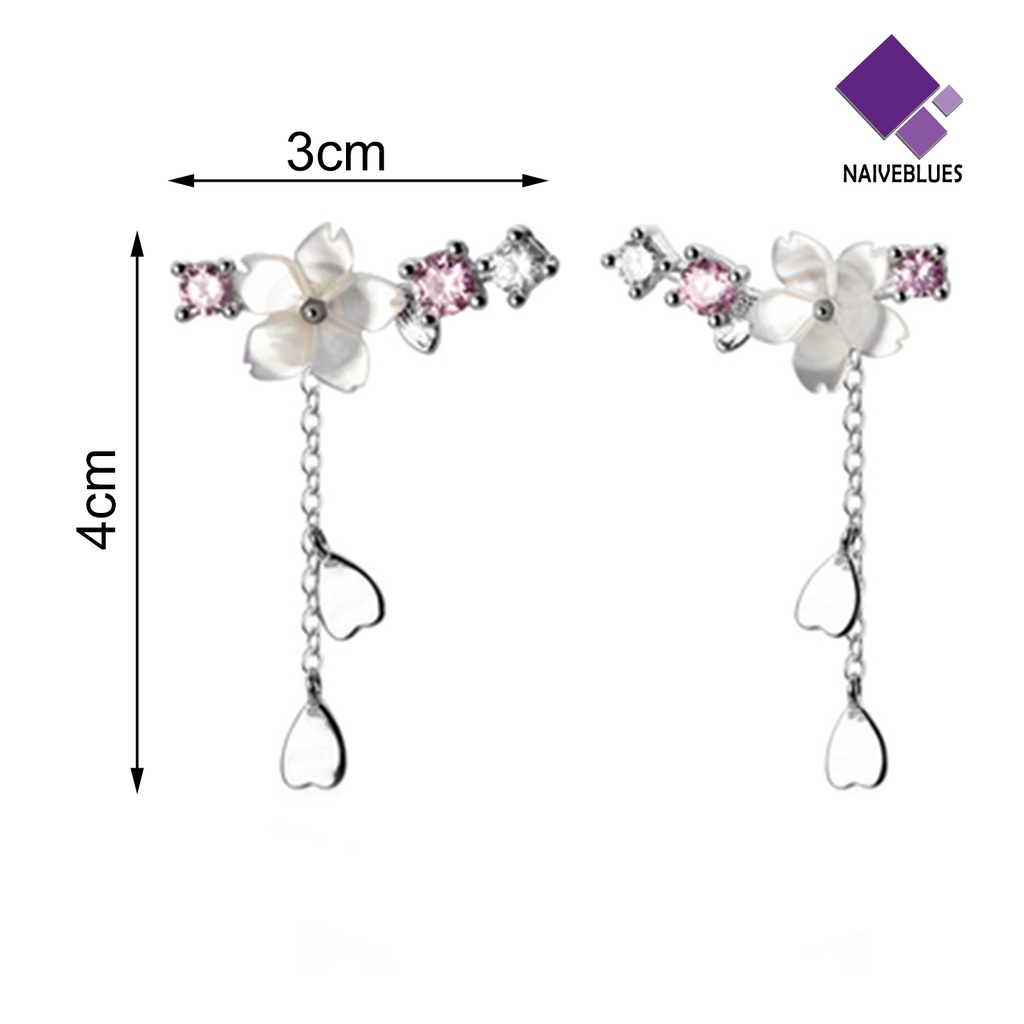 1 Pasang Anting Kait Gantung Bentuk Hati Cherry Blossom Bahan Alloy Aksen Berlian Imitasi