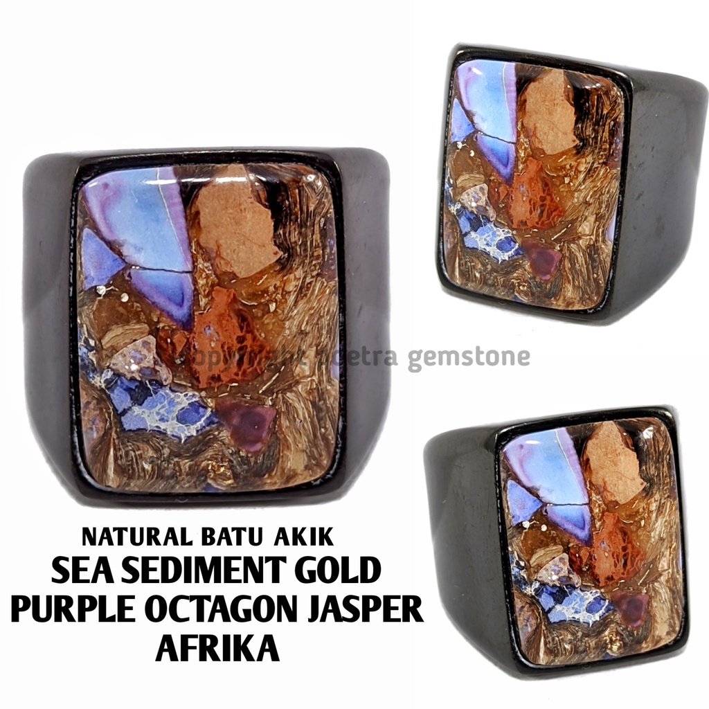 Natural Batu Akik Sea Sediment Gold Purple Octagon Jasper Afrika SJA12