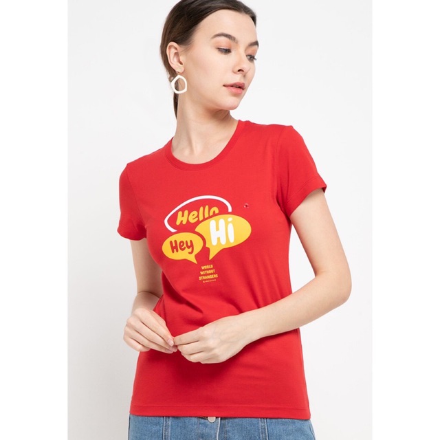  Giordano  Red hello print tee Kaos  tshirt Giordano  