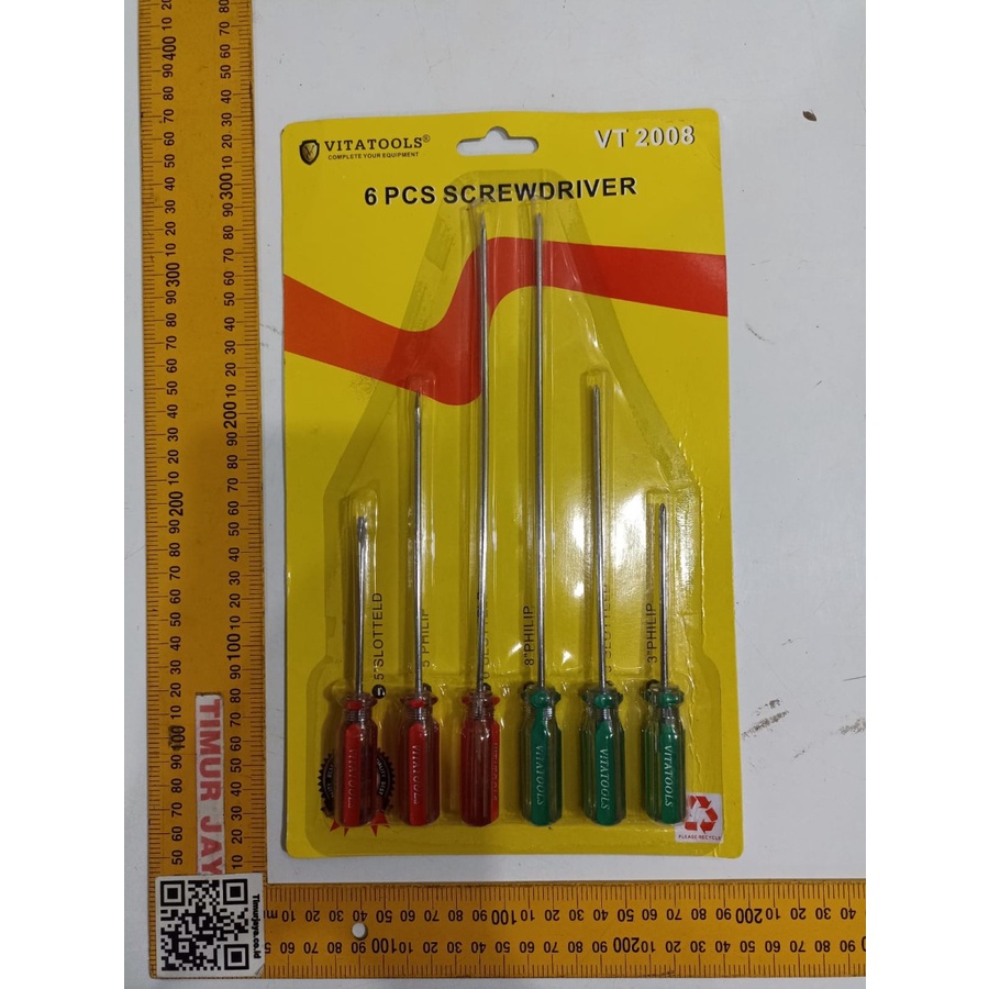 VITATOOLS VT2008 6 Pcs Screwdriver Set obeng Plus Minus 3 - 8 inch