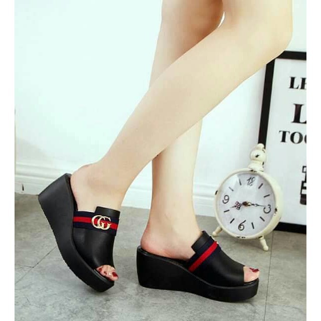 SANDAL WEDGES WEBBING GUCCI HITAM