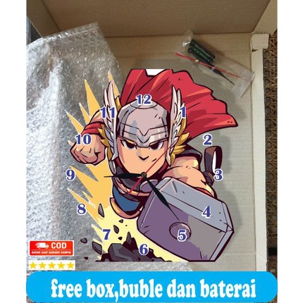 JAM DINDING KAYU UNIK ANGKA BESAR KARAKTER MARVEL THOR MURAH DEKORASI DINGDING KAMAR ANAK COWO KOLEKSI HADIAH KADO ULANG TAHUN LUCU KEREN TEBAL MURAH TEMPEL TEMBOK