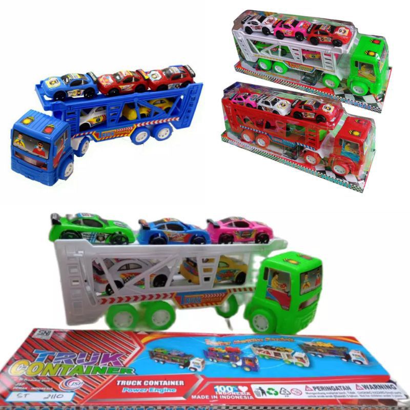 Mainan Anak Truck Volvo Container Kontener ST2112- Mobil Trailer Isi 5 Pcs mobil sedan
