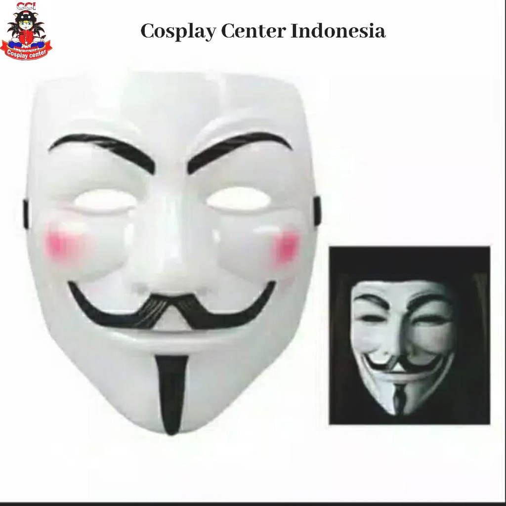 [Bisa COD] Topeng Anonymous / Topeng Hacker White Version/ Topeng Vendeta Packing Kardus